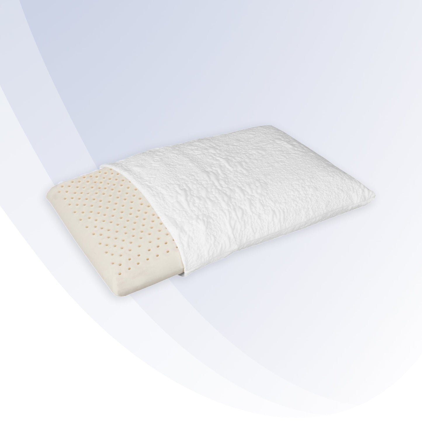 "Foam pillow with textured natural latex surface on a white background"